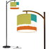 Mid Century Modern Patchwork Green, Teal, Orange MCM Arc Floor Lamp - Mid Century Modern Gal