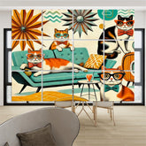 Mid Century Modern Kitschy Quirky Smart Cats, Retro Hanging Room Divider 12 pcs - Mid Century Modern Gal