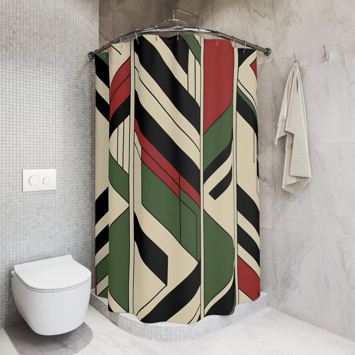 Mid Mod Bauhaus Designed Geometric Pattern Shower Curtain - Modern Home Décor - Mid Century Modern Gal