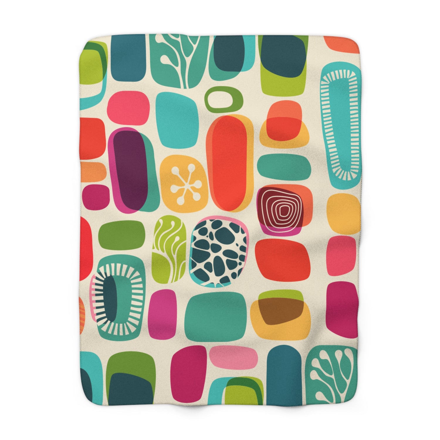 Amoeba Boho Mid Century Modern Colorful Sherpa Fleece Blanket - Cozy Home Decor for Holidays &amp; Celebrations - Mid Century Modern Gal