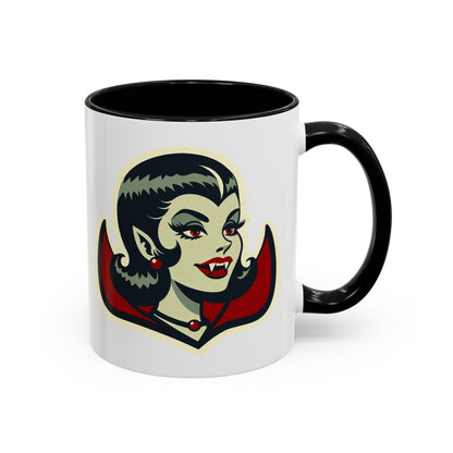 Vampire Dracula Girl Halloween Goth Horror Buff MCM Accent Coffee Mug - Mid Century Modern Gal