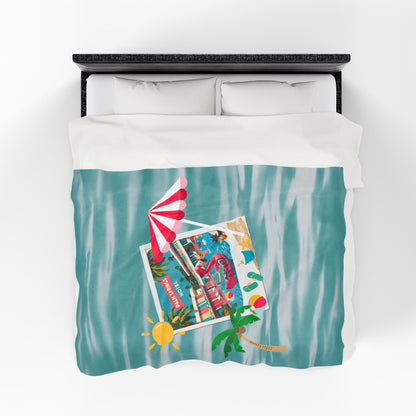 Palm Springs Hotel Retro Mod Flamingo And Atomic Cats, Tropical Getaway Velveteen Plush Blanket - Perfect for Beach Days and Cozy Nights - Mid Century Modern Gal