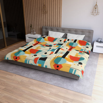 Bauhaus Modern MCM Bedding Duvet Cover, Orange, Blue, Yellow, Minimalist Design