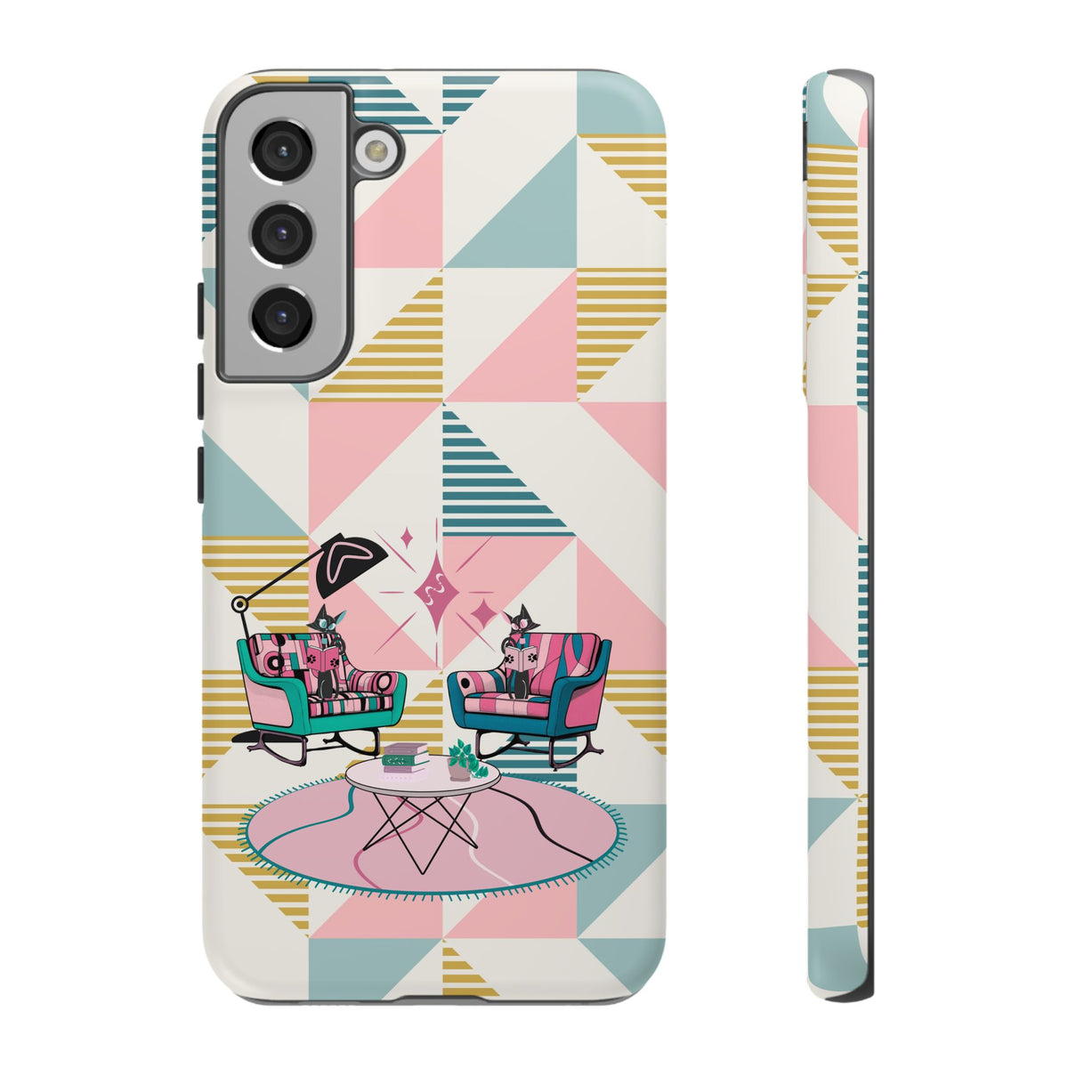 Atomic Cats Reading, Book Talk, Book Lover, Retro Chic Phone Case with Retro Vibe - Cozy Living Room Design