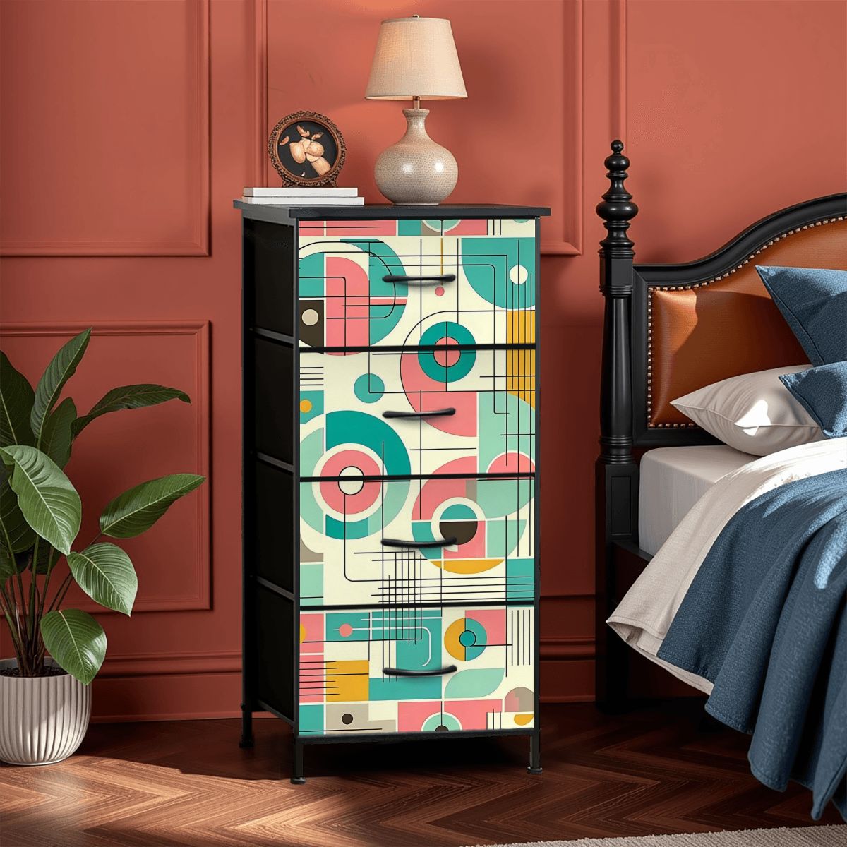 Mid Century Modern Bauhaus Designed Pink, Teal, Yellow 4-Drawer Dresser - Mid Century Modern Gal