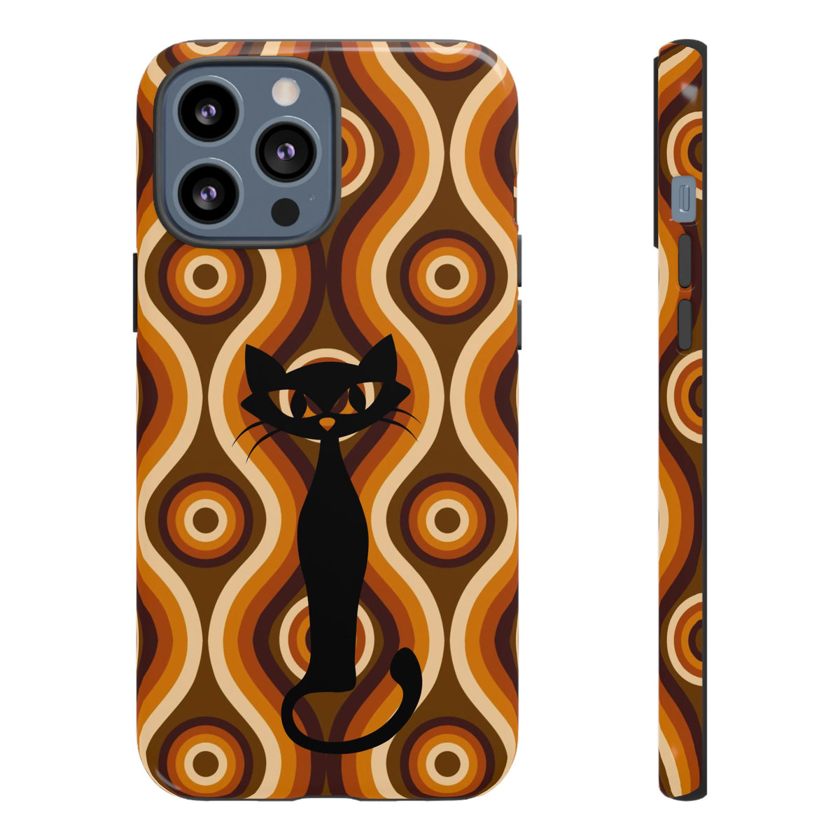 Retro Phone Case, Groovy Brown, Atomic Kitsch Cat Tough Smart Phone Cases - Mid Century Modern Gal