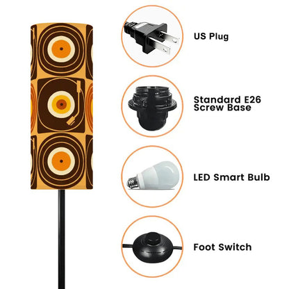 Groovy Retro Record Players, Brown Orange Yellow, Slim Floor Lamp - Mid Century Modern Gal