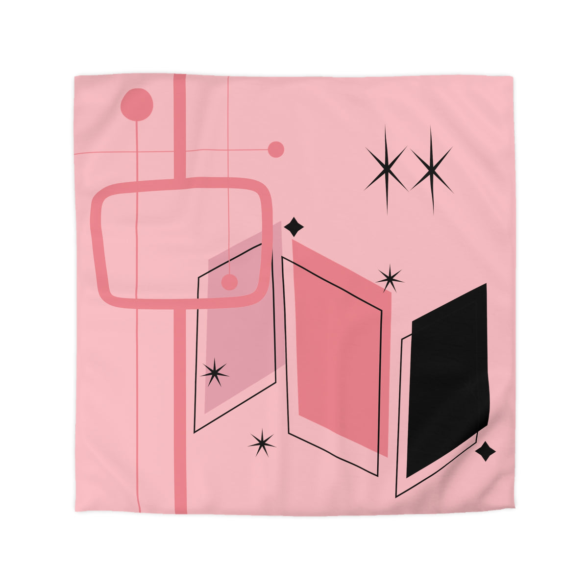 Atomic Pink Mid Century Modern Duvet Cover, Black, Starburst Geometric Retro Room Decor - Mid Century Modern Gal