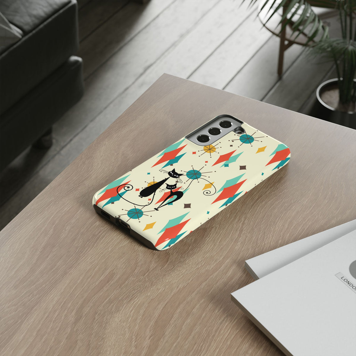 Atomic Kitty Cat, Mid Mod Franciscan Pattern, Kitsch Tough Phone Cases