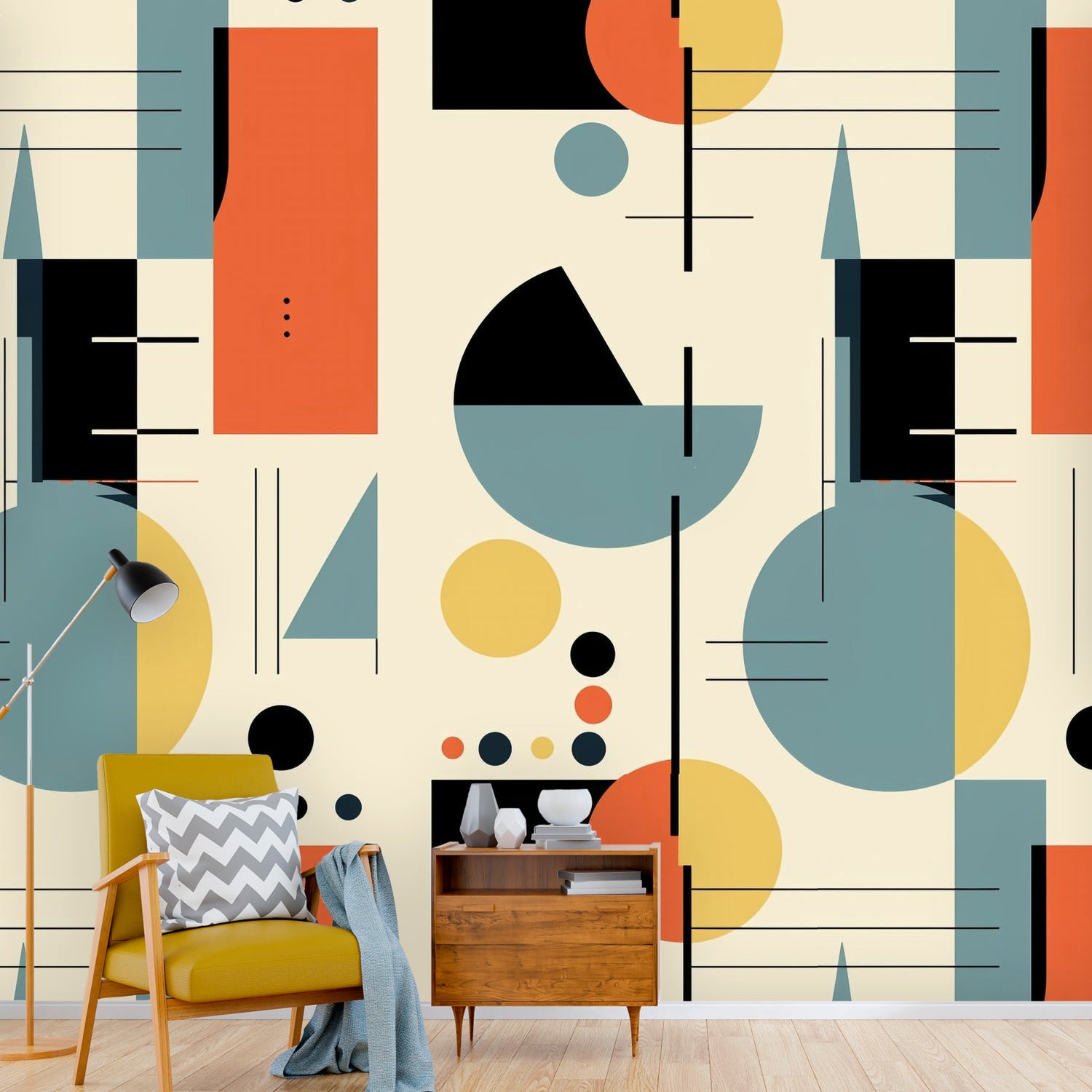 Mid Century Modern Bauhaus Geometric Designed Peel And Stick Wall Murals