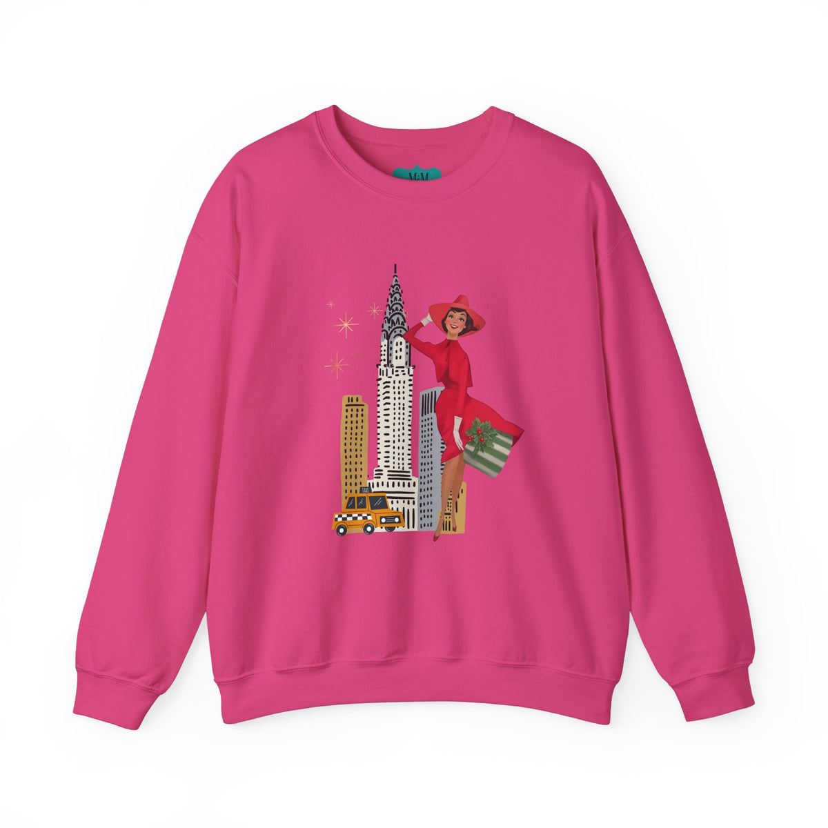 Mid Century Modern Christmas Kitsch Vintage New York City Graphic Crewneck Sweatshirt - Mid Century Modern Gal