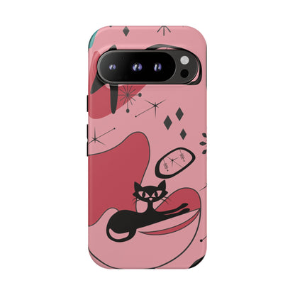 Atomic Cat, Pink Mid Century Modern, Egg Chair, Space Cat Tough Phone Case