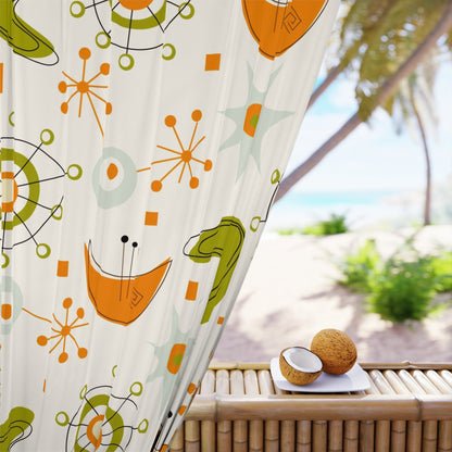 Mid Century Modern Atomic Boomerang Starbursts, Orange Green Retro Modern Window Curtain - Mid Century Modern Gal