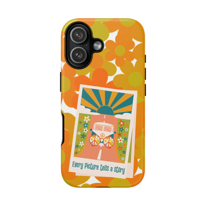 Retro Phone Case, Orange Flower Power, Polaroid Picture, Mod Smart Phone Tough Phone Cases