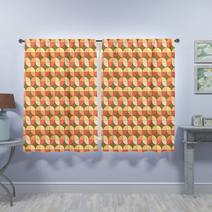 Mid Century Modern Scandinavian Geometric Green, Orange Retro Window Curtains (two panels) - Mid Century Modern Gal