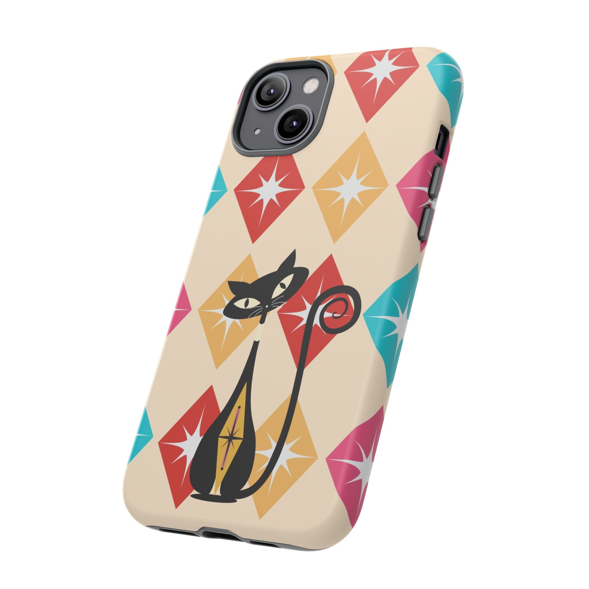 Mid Century Modern Atomic Cat, Atomic 50s Diamonds Retro Phone Tough Cases