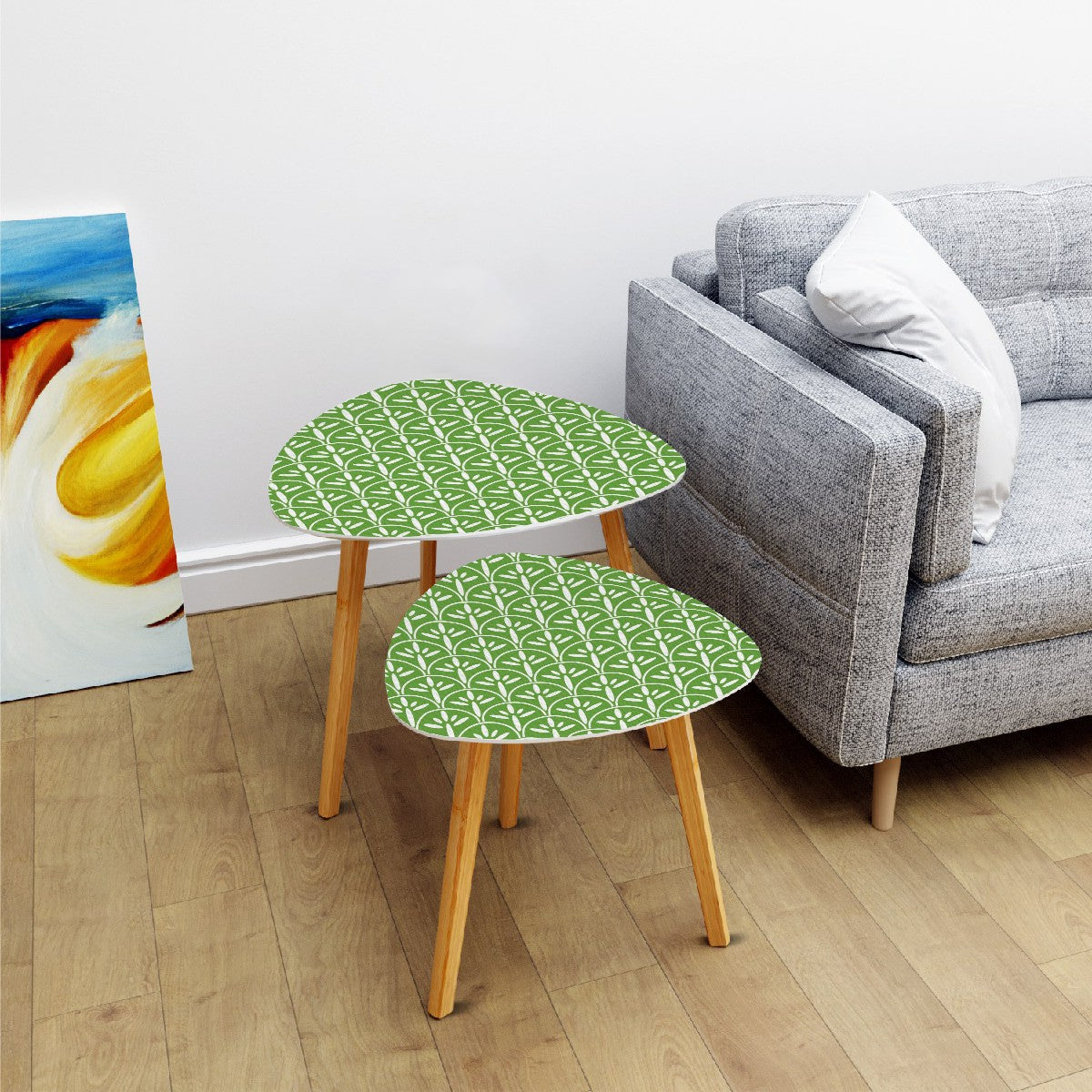 Mid Century Modern Nesting Tables Green Grass And White | Stylish Art Deco MCM End Tables - Mid Century Modern Gal