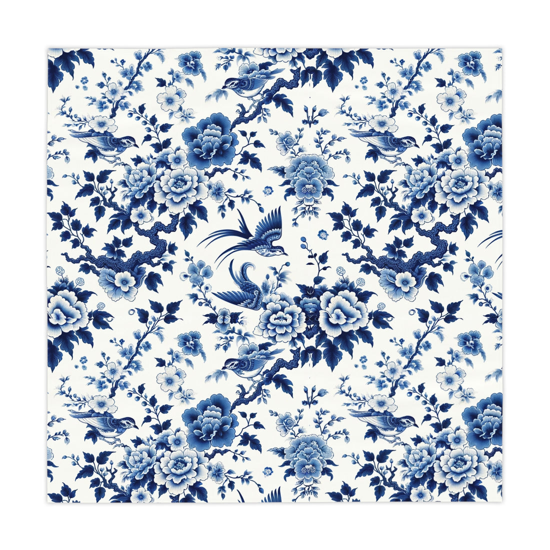 Chinoiserie Blue Willow, Floral Blue, Birds Tablecloth, Asian Infused, Elegant Table Linens