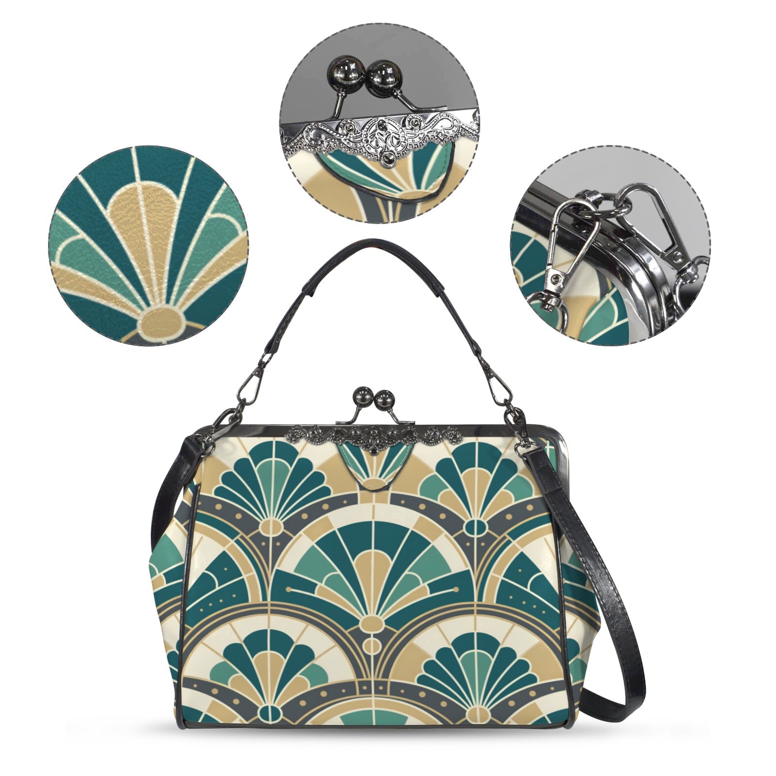 Art Deco Peacock Inspired Kisslock Crossbody Purse - Mid Century Modern Gal