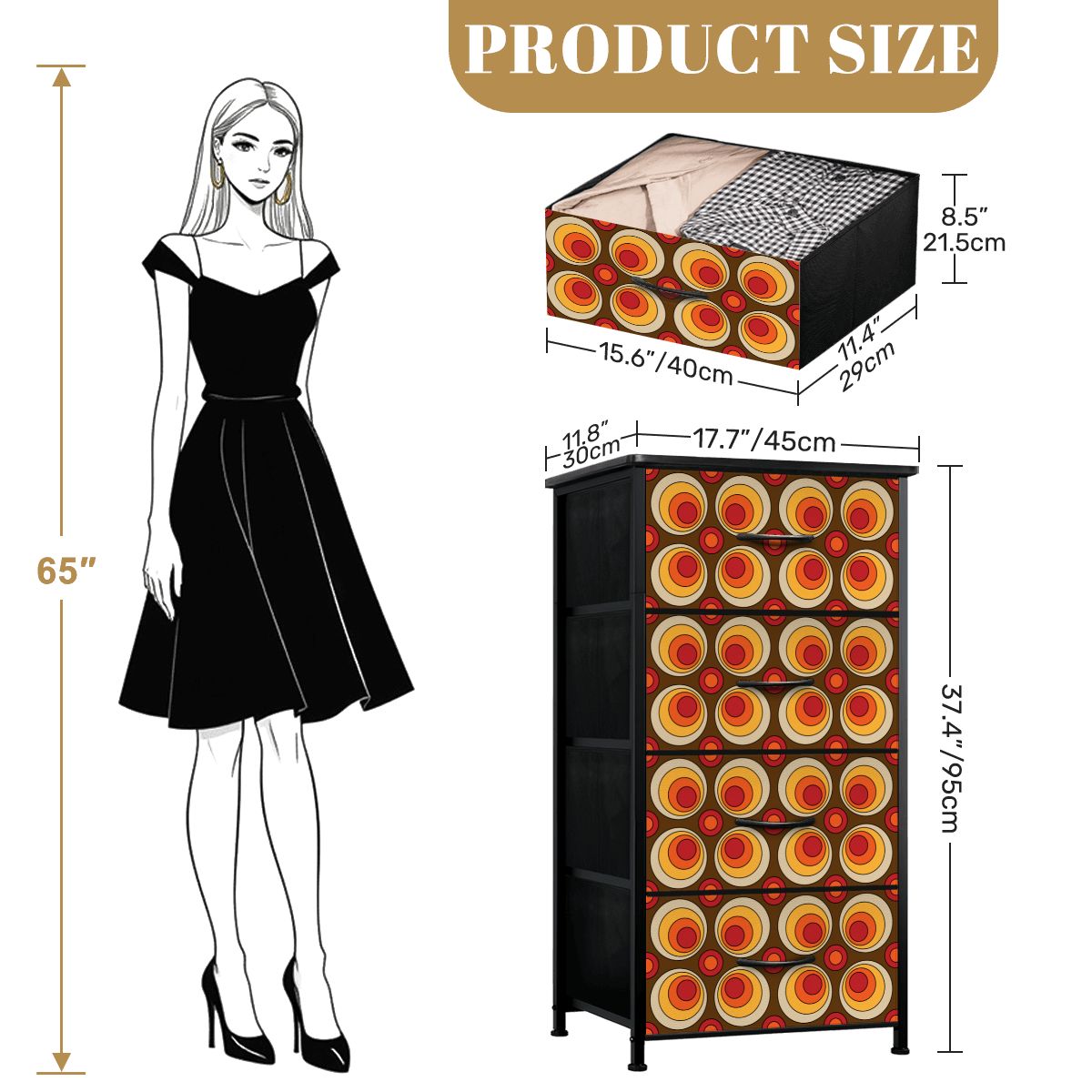 Mid Century Modern Retro Orbs Brown Orange Yellow Mod 4-Drawer Dresser - Mid Century Modern Gal