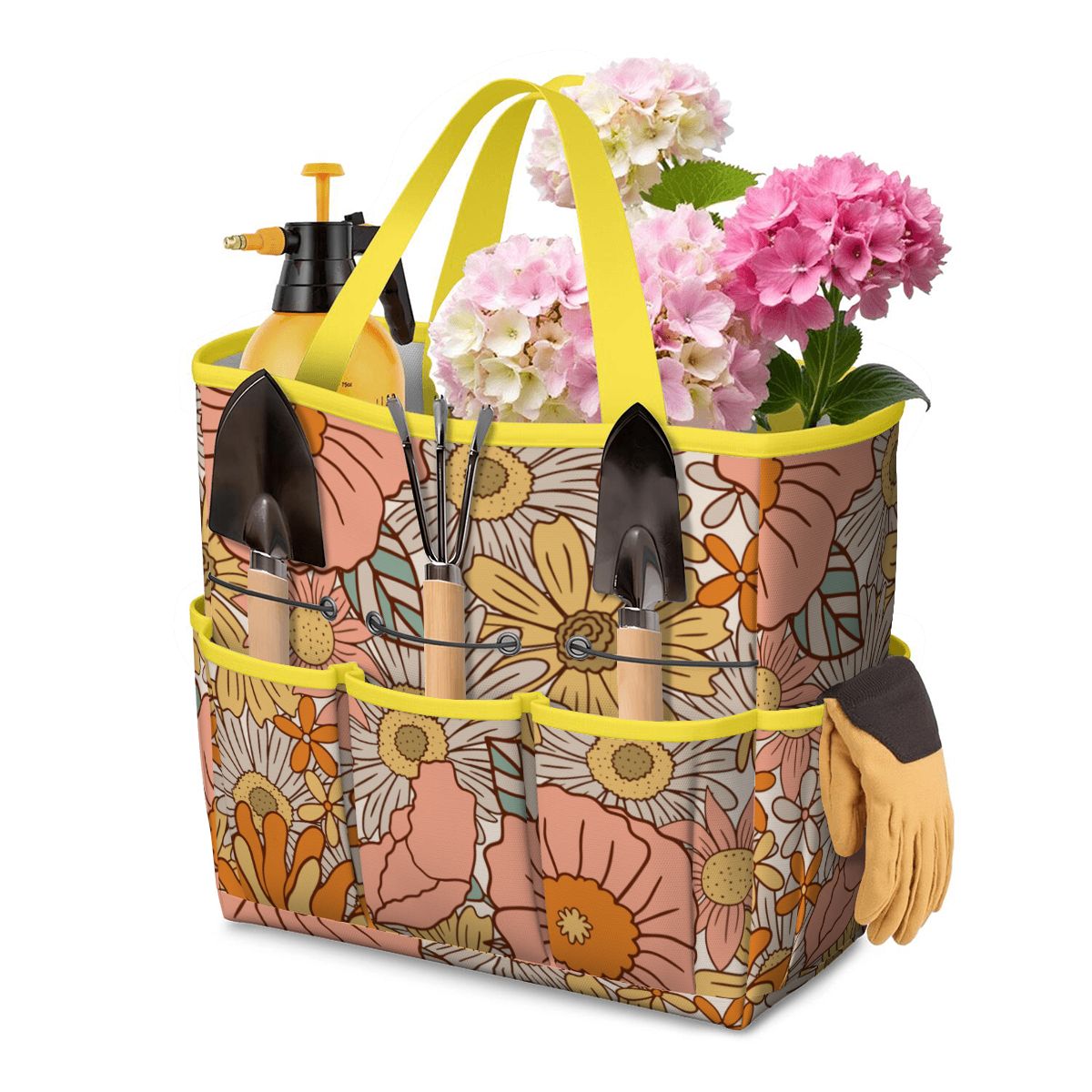 70s Floral Pink Orange Garden Tool Bag - Mid Century Modern Gal