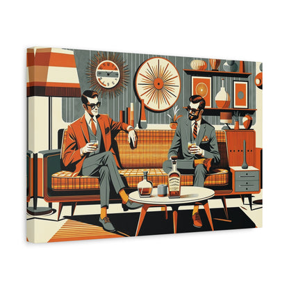 Mid Century Modern Mod Dude, Gay Male Couple Drinking Bourbon, MCM Art