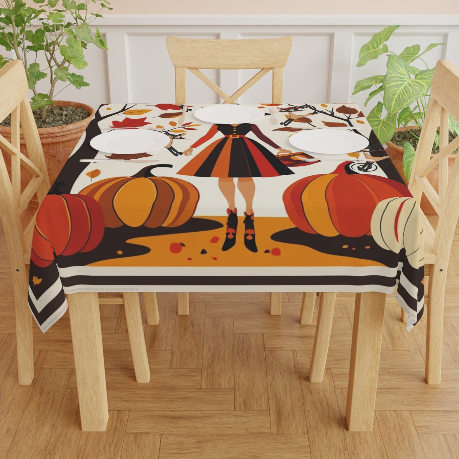 Mid Mod Gal Kitschy Quirky Flying Atomic Cats, Fall Halloween Seasonal Tablecloth - Mid Century Modern Gal