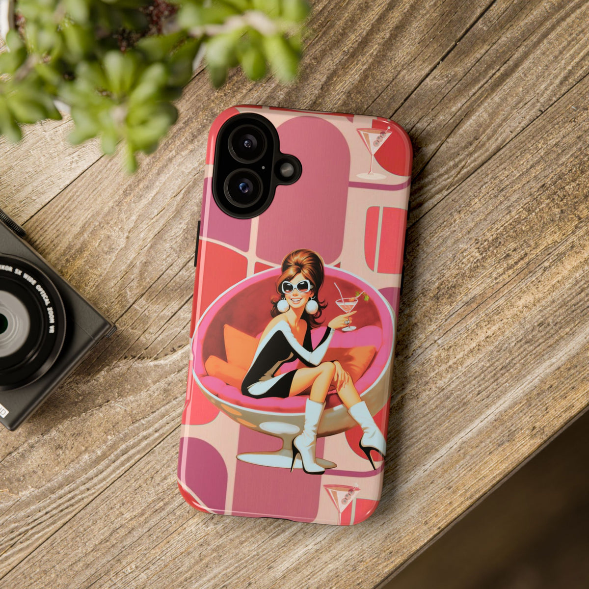 Mid Mod 60s Mod Gal, Kick Back Enjoy, Retro Chic Phone Case with Cocktail Design