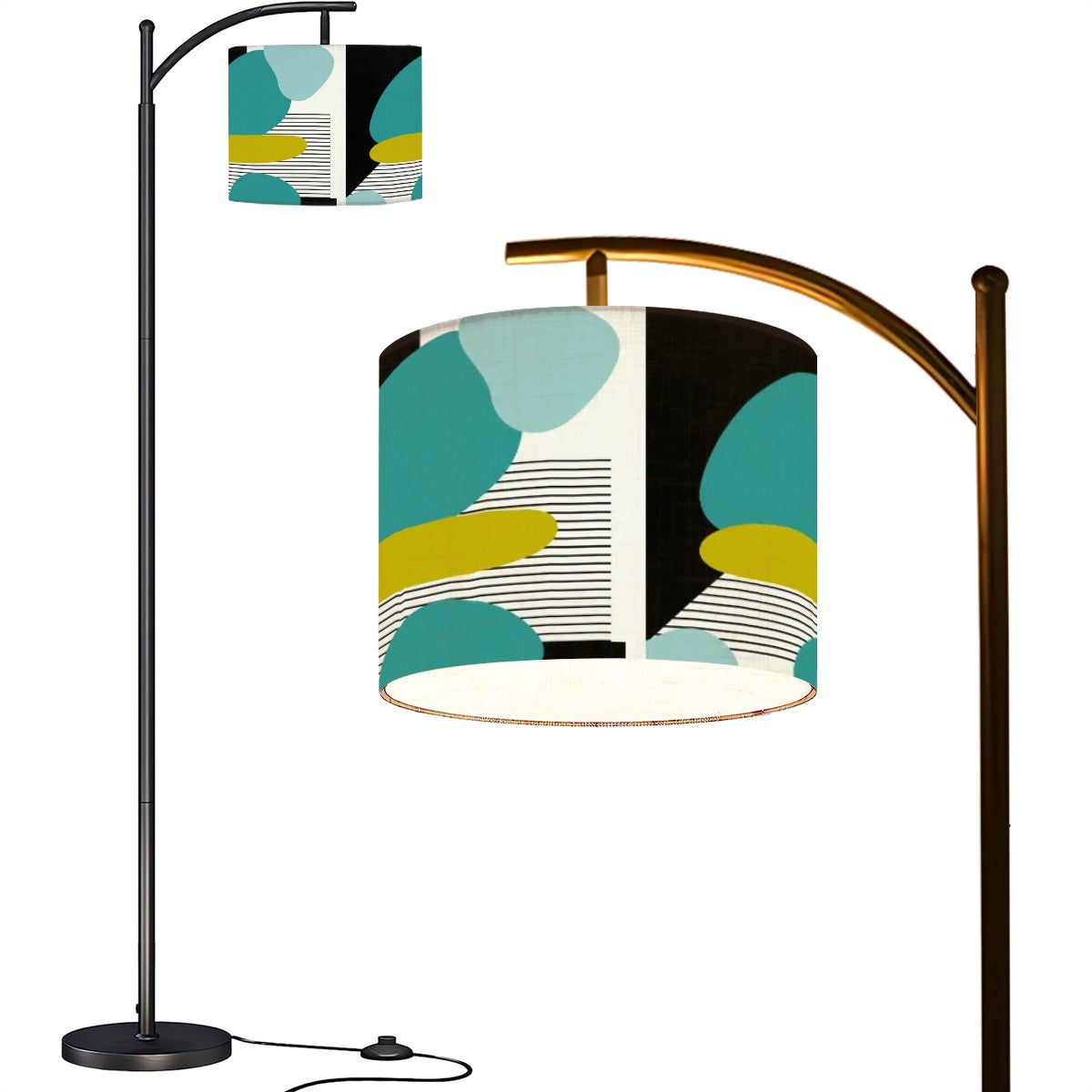 Mid Century Modern Amoeba Designed Geometric Black, Teal, Green Arc Floor Lamp - Mid Century Modern Gal