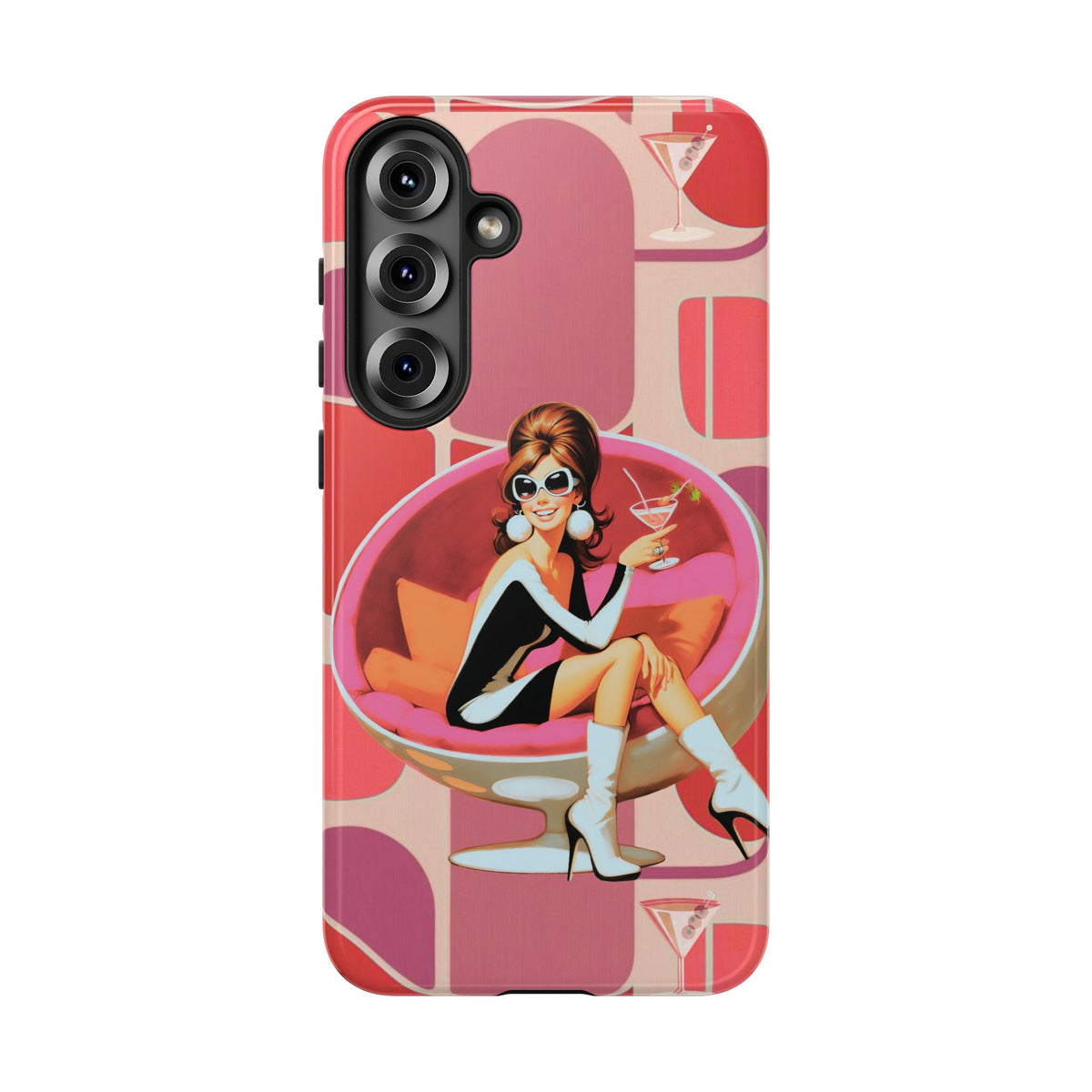 Mid Mod 60s Mod Gal, Kick Back Enjoy, Retro Chic Phone Case with Cocktail Design