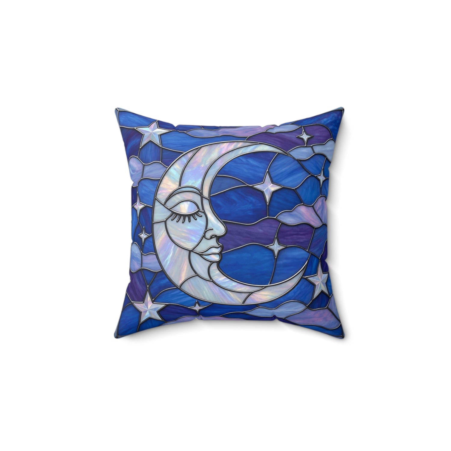 Halloween Stained Glass Style Night Sky Moon Stars Clouds Pillow Cover and Insert - Mid Century Modern Gal