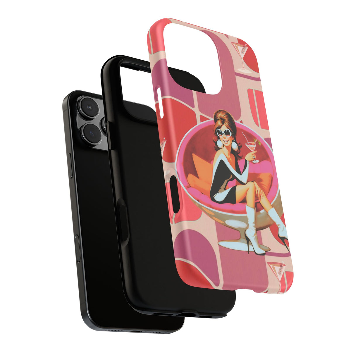 Mid Mod 60s Mod Gal, Kick Back Enjoy, Retro Chic Phone Case with Cocktail Design