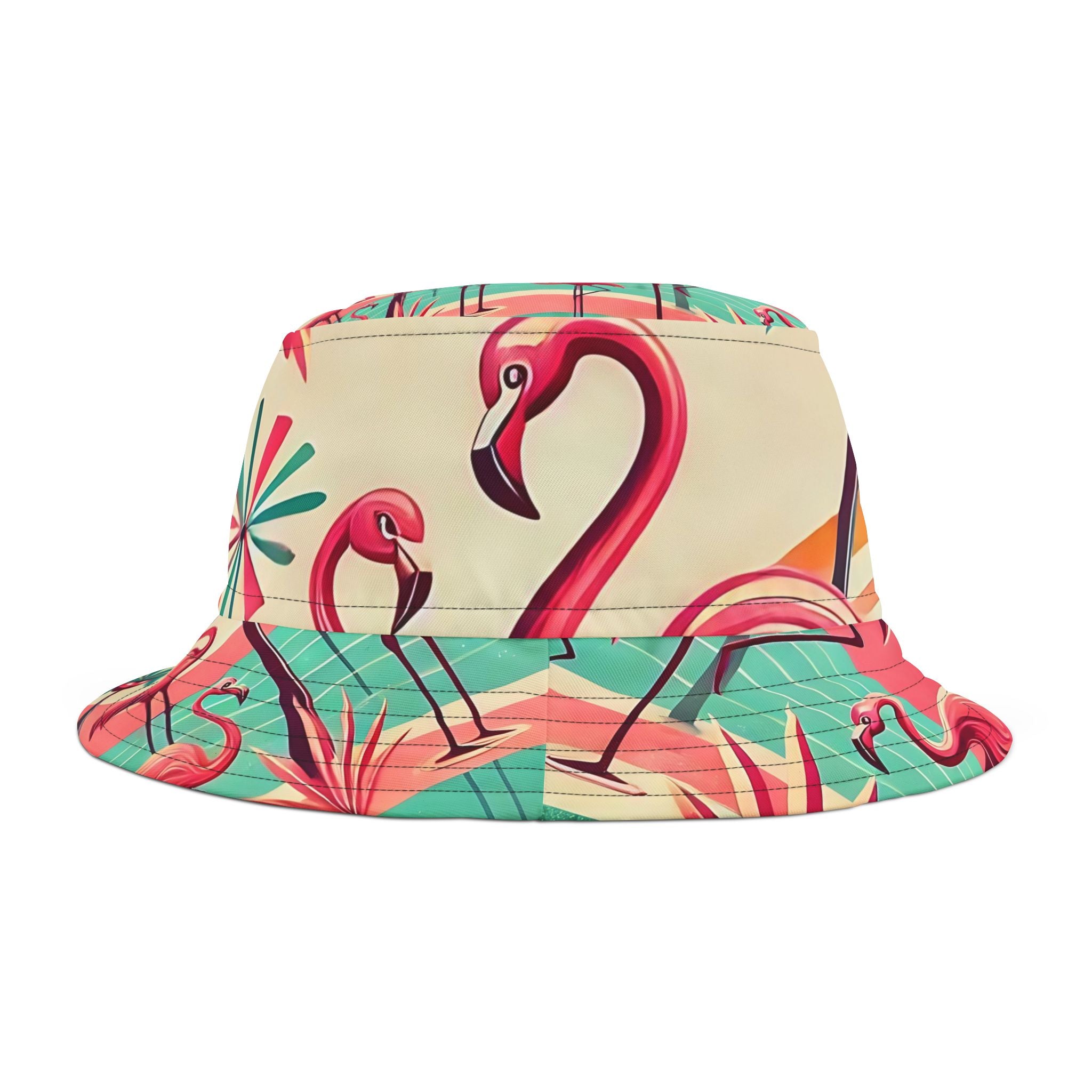 50s Flamingo Kitschy Bucket Hat, Unisex, Mod Retro Apparel