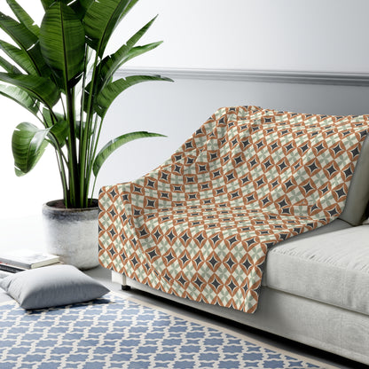 Mid Century Modern Interlocking Geometric, Terracotta Sage Charcoal Sherpa Fleece Blanket - Mid Century Modern Gal