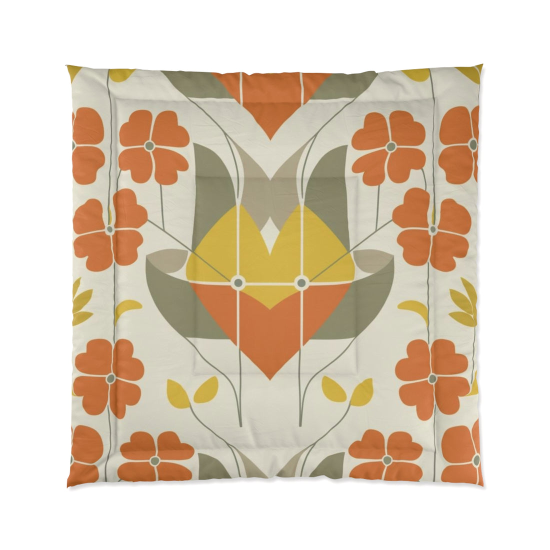 Modern Nordic Vintage Floral Bohemian Floral Comforter - Cozy Retro Bedding - Mid Century Modern Gal