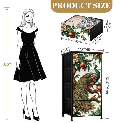 Chinoiserie Floral Peacock, Pomegranate Elegant 4-Drawer Dresser - Mid Century Modern Gal