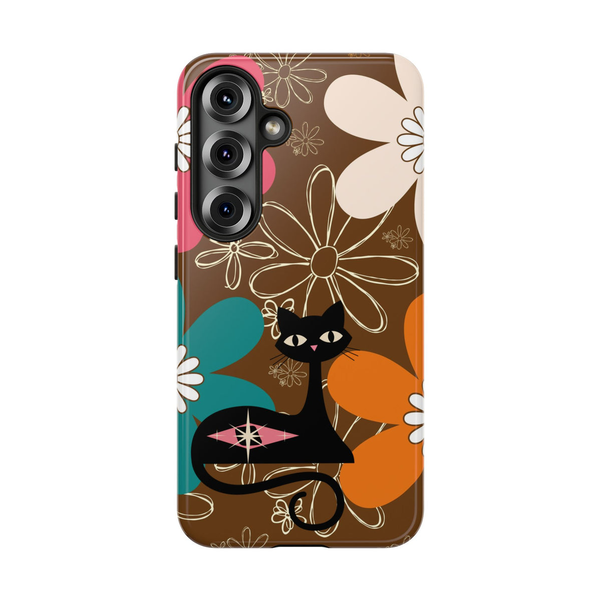 Atomic Cat Retro 70s Vibe Flower Power Tough Cases: Cute Floral and Cat Phone Case for Cat Lovers