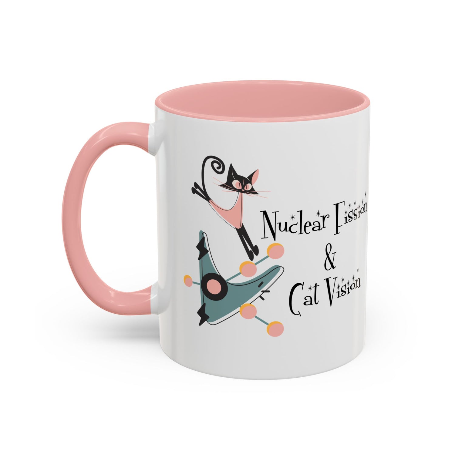 Atomic Cat Coffee Tea Mug, Mid Century Modern Boomerang, Space Age Atomic Drinkware For Cat And Coffee Lovers - Mid Century Modern Gal