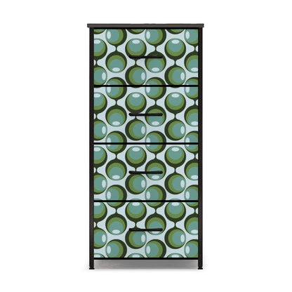 Mid Century Modern Olive Green Groovy Orbs Retro 4-Drawer Dresser - Mid Century Modern Gal