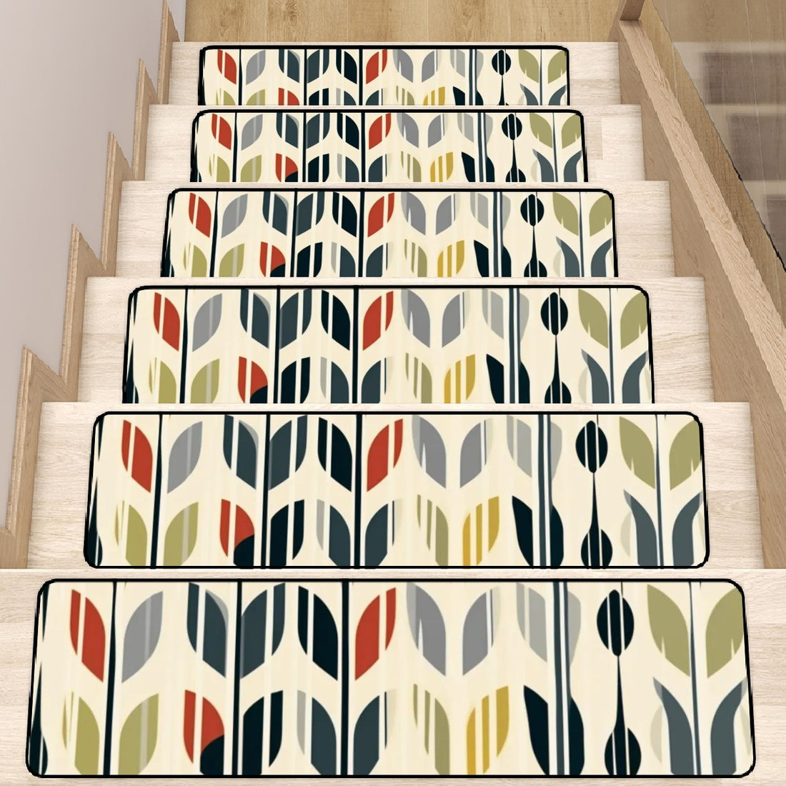 Mid Century Modern Scandinavian Leaves Retro Non Slip Carpet for Stairs Treads - Mid Century Modern Gal