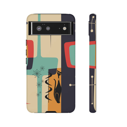 Mid Century Modern, Geometric, Atomic Cat Groovy Smart Phones Tough Phone Cases
