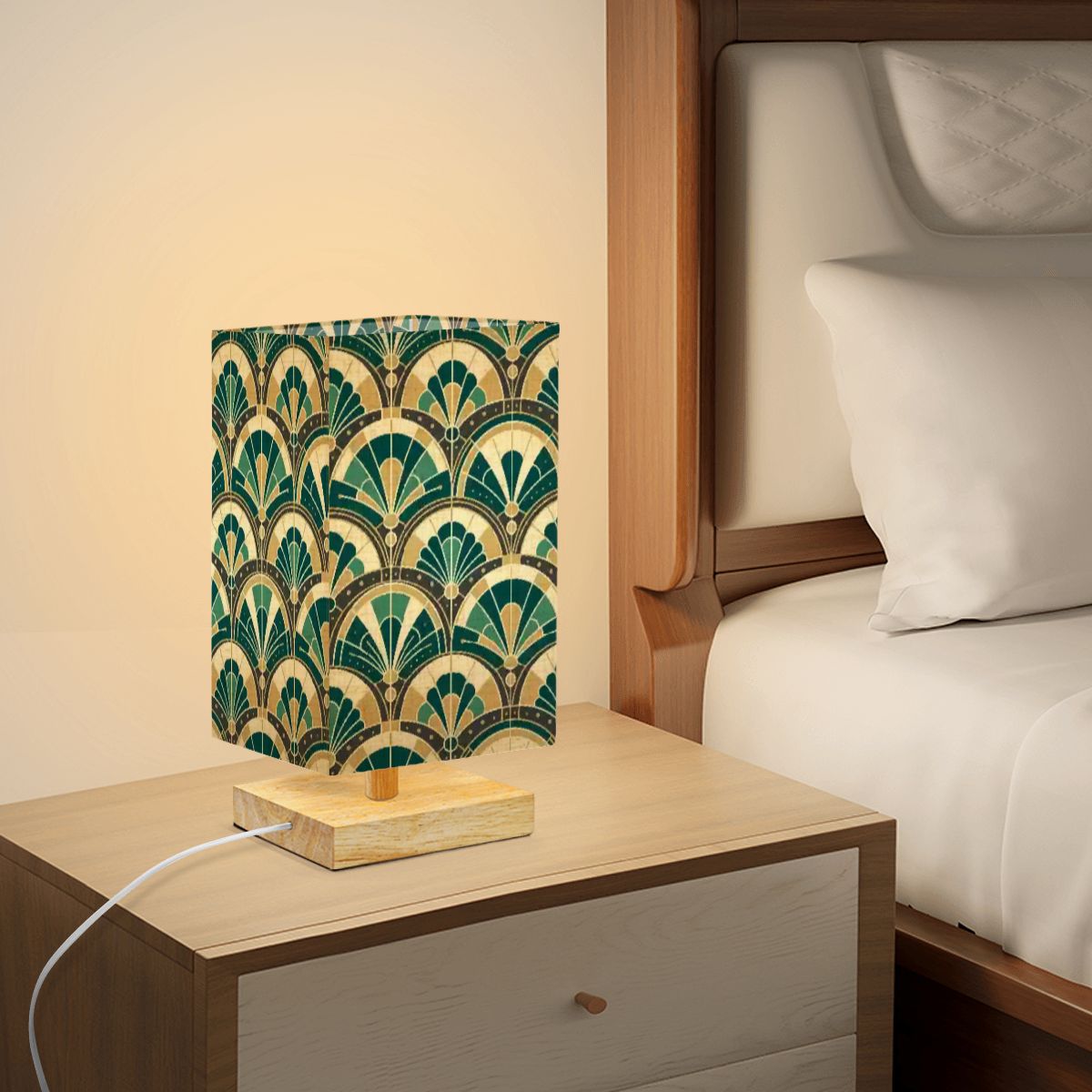 Art Deco Peacock Inspired Square Table Lamp