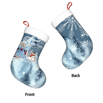 Wallace And Davis Sisters Sisters Blue Mid Mod Plush Christmas Stocking - Mid Century Modern Gal