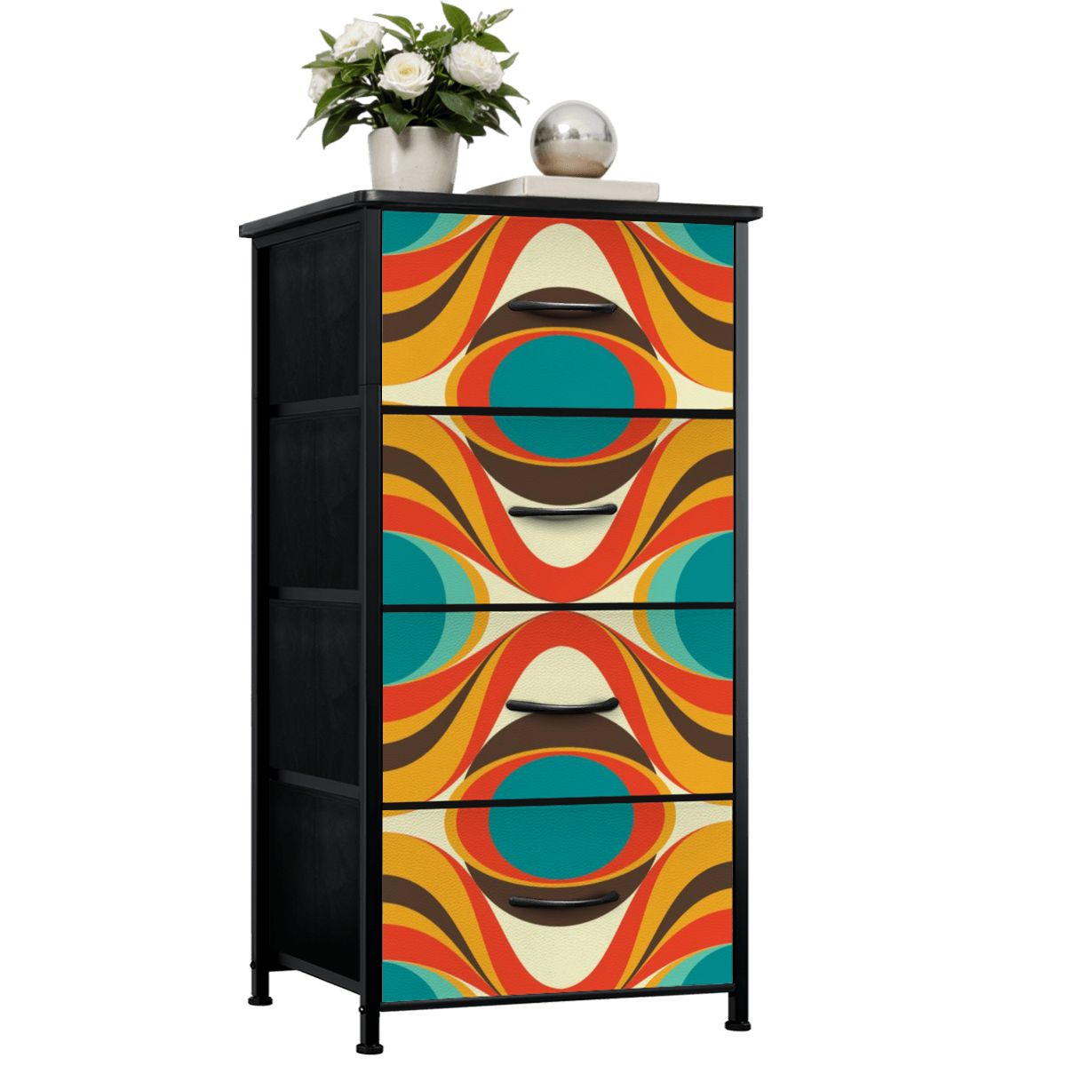 Mid Century Modern Orange Teal Mustard Yellow Mod 4-Drawer Dresser - Mid Century Modern Gal