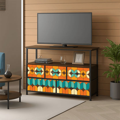 Mid Century Modern Orange Teal TV Stand Media Console - Mid Century Modern Gal