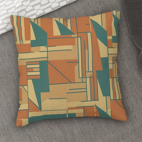 Mid Century Modern Camel Brown, Teal Bauhaus Designed Corduroy Throw Pillow Covers (Double-Sided Design)
