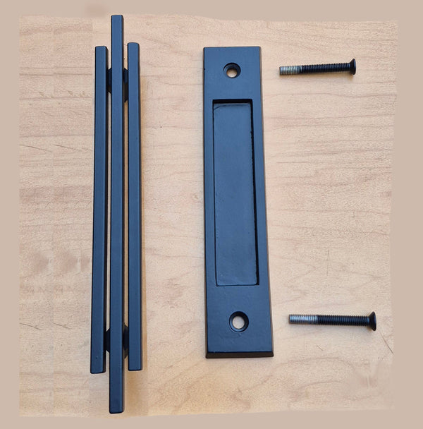Modern Contemporary 3 Bar Door Pull handle with finger Pull Set - For Sliding Barn Door - Multiple Finishes Available - Sold as a Set