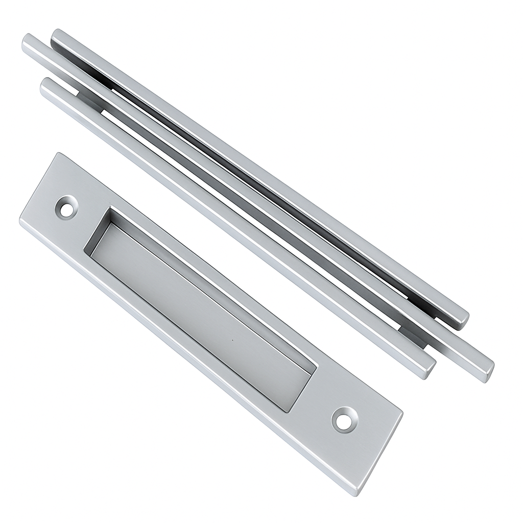 Modern Contemporary 3 Bar Door Pull handle with finger Pull Set - For Sliding Barn Door