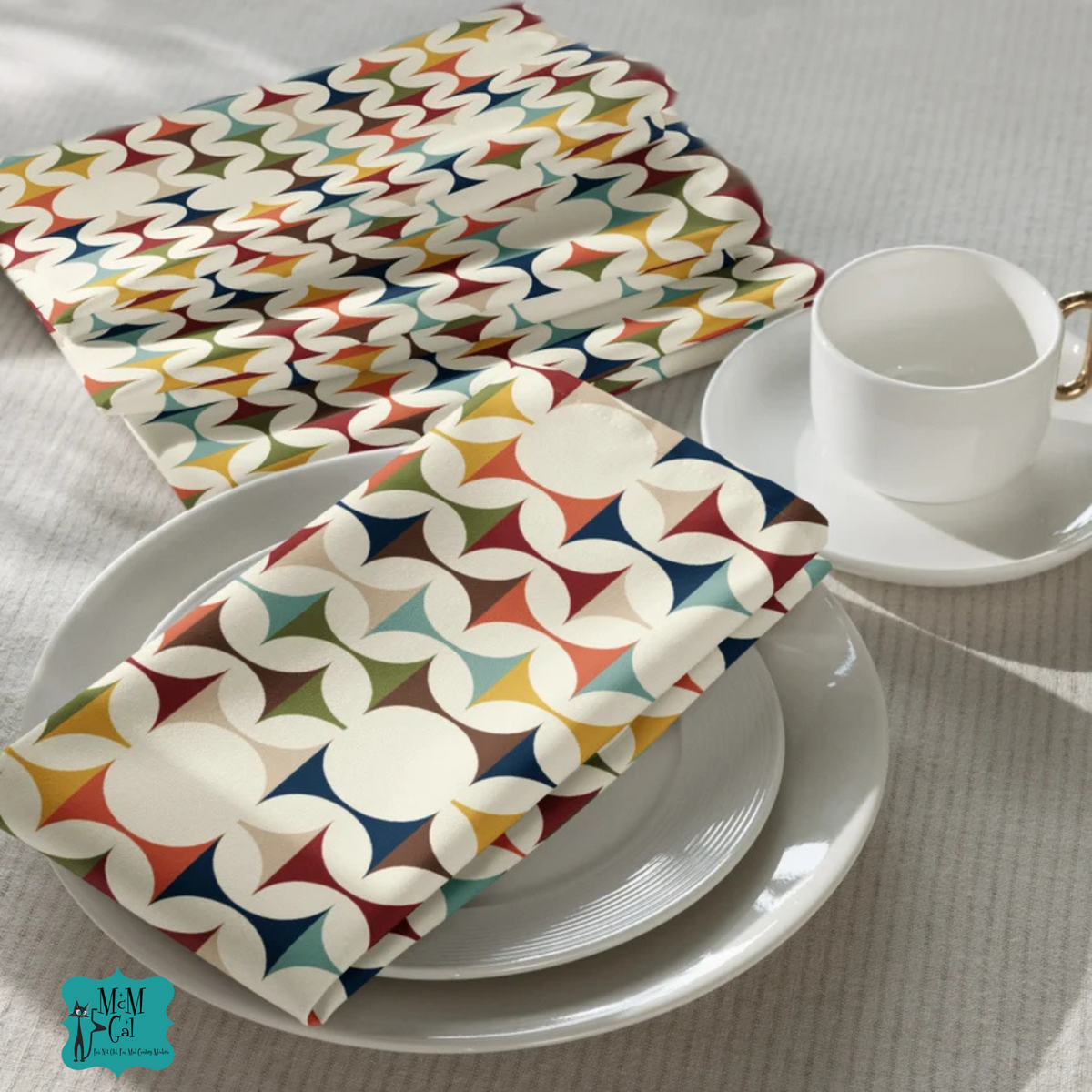 Scandinavian Designed Mid Mod Geometric Pattern Napkins - Set of 4 - Stylish Table Decor for Entertaining - Mid Century Modern Gal
