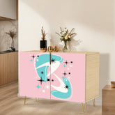 Mid Century Modern Credenza, Atomic 50s Pink, Aqua Boomerang Starbursts Designed - Mid Century Modern Gal